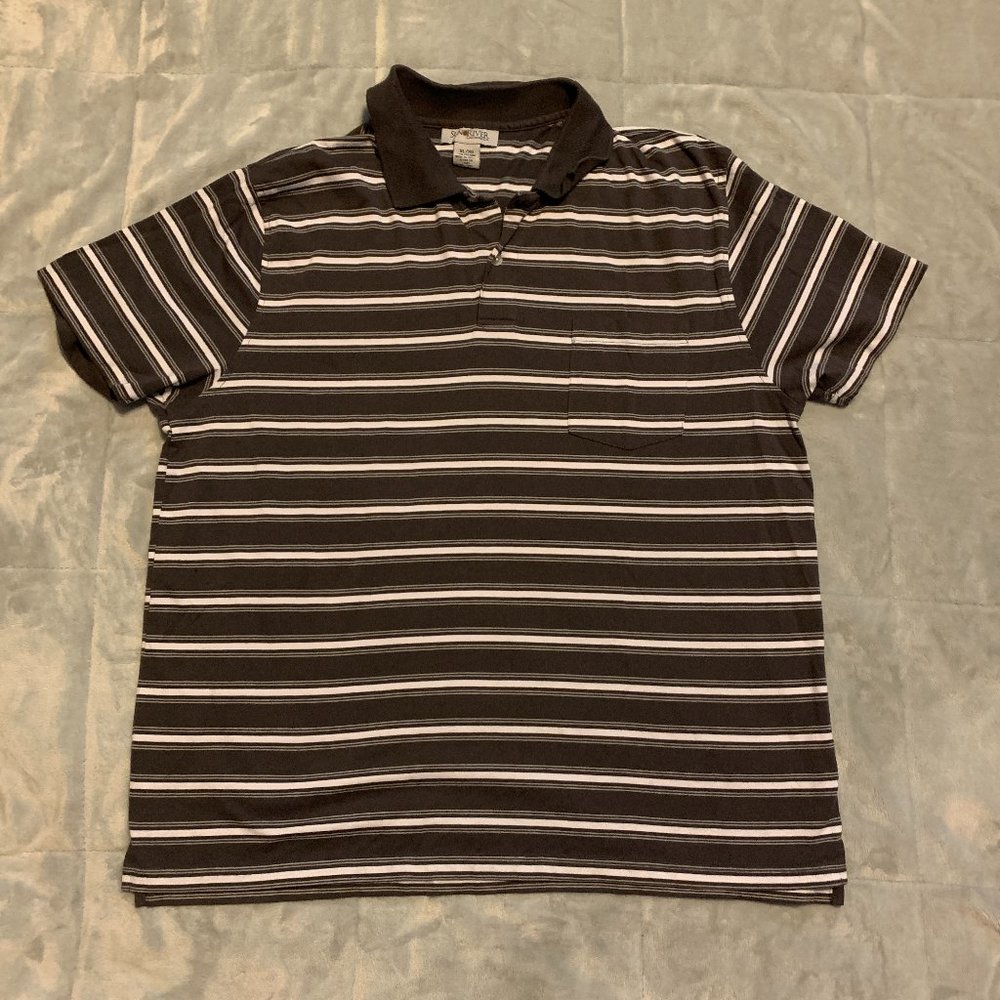XL Striped Grey Collared Tee